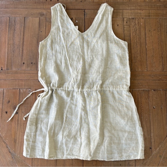 Valentina naldi Italian natural linen vneck cinch waist mini dress large nwt - Picture 5 of 7